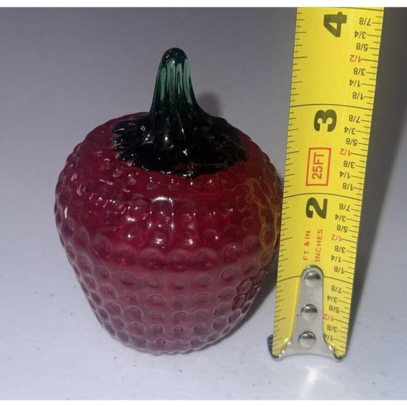 1990 Joe Rice Art Glass Strawberry Red‎ Green Leaves Figurine Paperweight 3.75” - Picture 5 of 7